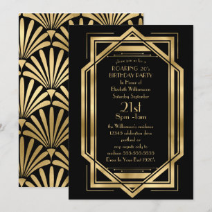 Roaring Black and Gold Art Deco Birthday Party Invitation