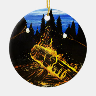 Roaring Campfire at Sunset for Nature Ceramic Tree Decoration