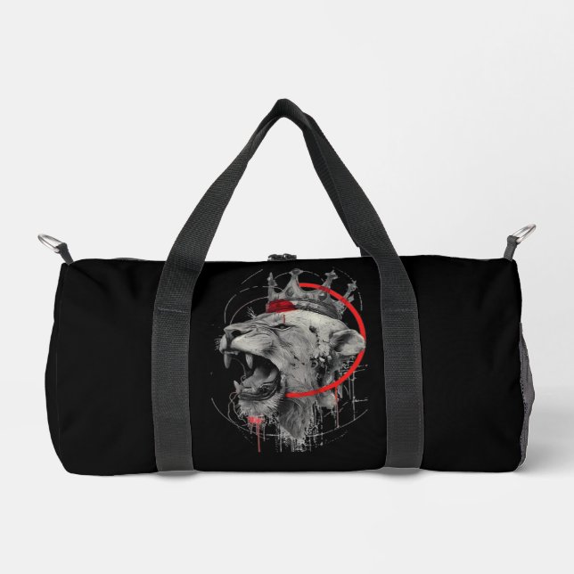 Roaring Crowned Lion Trash Polka Duffle Bag (Front)