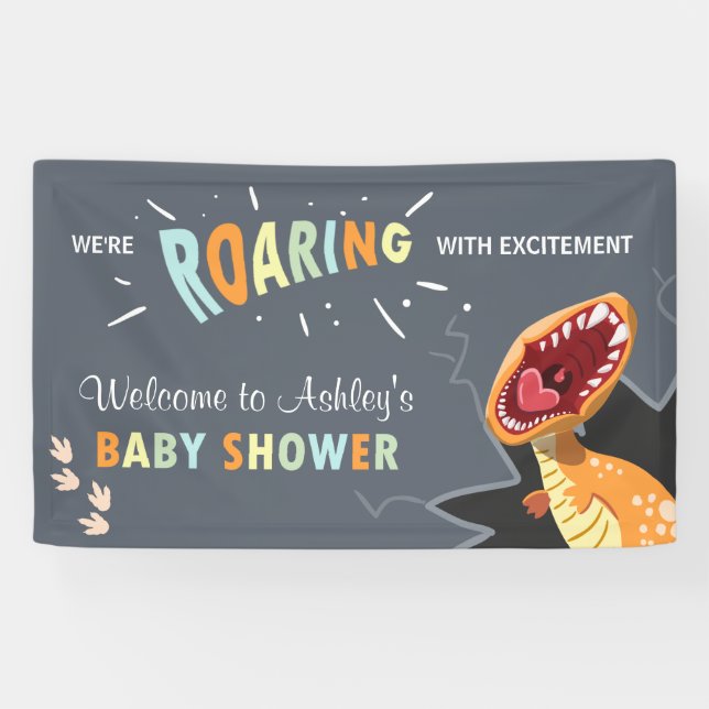 Roaring Dinosaur Baby Shower Dino Backdrop Banner (Horizontal)