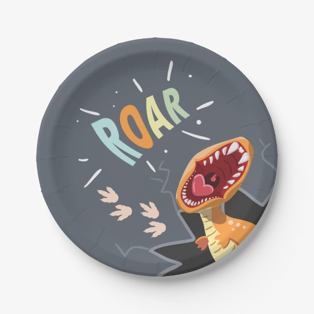Roaring Dinosaur Baby Shower Dino Paper Plates Boy (Front)