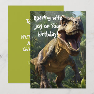 Roaring Dinosaur Birthday Green Greeting Card