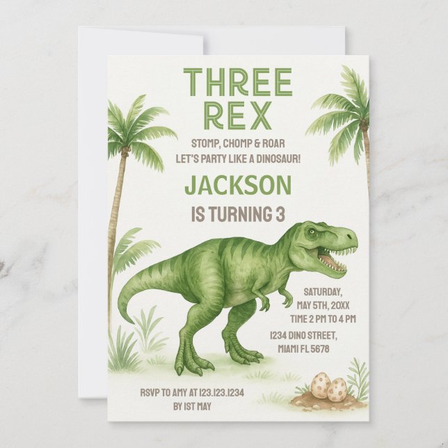 Roaring Dinosaur Birthday Invitations (Front)