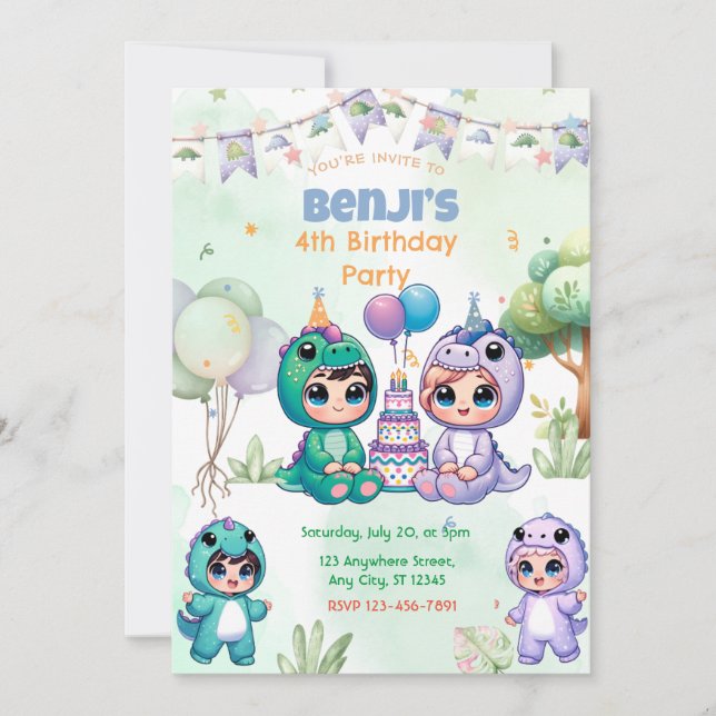 Roaring Dinosaur Birthday Party Invitation (Front)