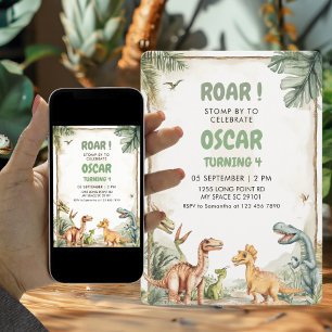 Roaring Dinosaur Birthday Party Invitation