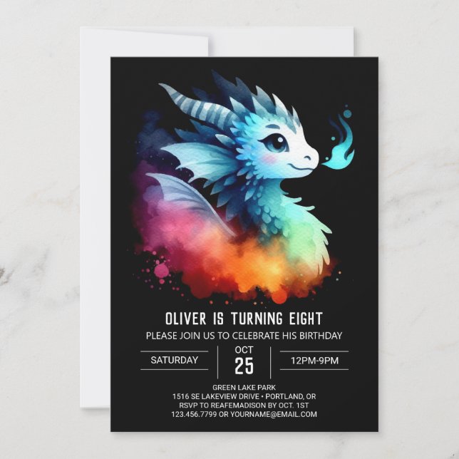 Roaring Dragon Birthday Customisable Invitation (Front)
