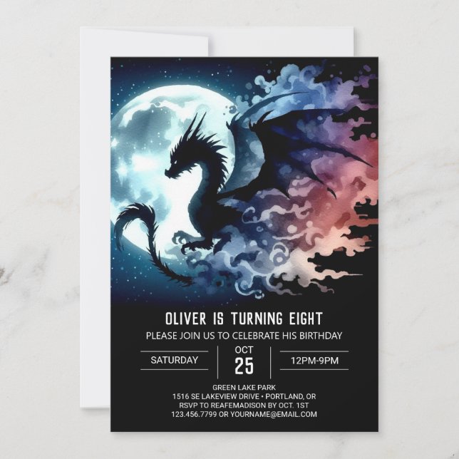 Roaring Dragon Birthday Printable Invitation (Front)