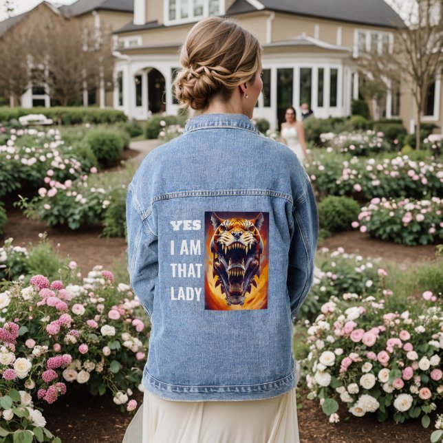 Roaring Fierce Fire Alien Tiger Wildlife Art Denim Jacket (Wedding Back)