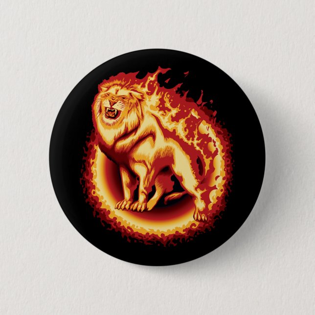 Roaring Fire Lion 6 Cm Round Badge (Front)