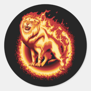 Roaring Fire Lion Classic Round Sticker