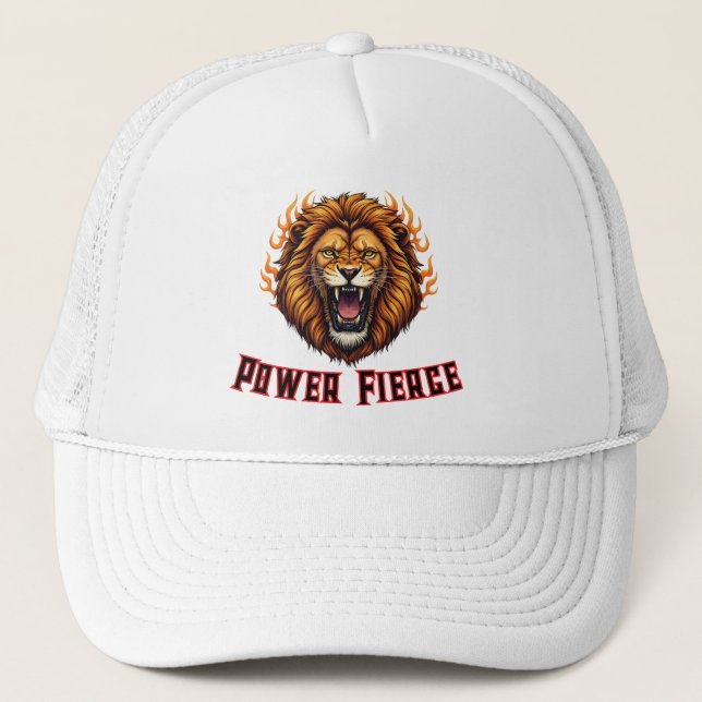 Roaring Fire Lion Head Mascot Trucker Hat (Front)