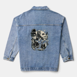 Roaring Flames Biker Cat on Motorcycle Design  Denim Jacket