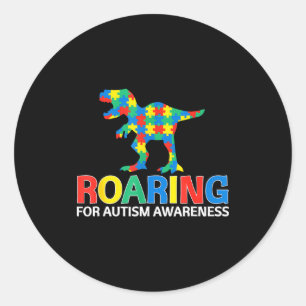 Roaring for autism awareness t rex dinosaur boys classic round sticker