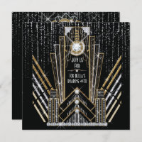 Roaring Gatsby Art Deco Bling Party Invitations