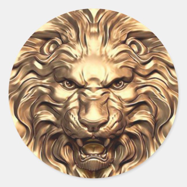 Roaring Gold Lion Head Classic Round Sticker (Front)