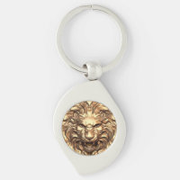 Roaring Gold Lion Head Metal Keychain