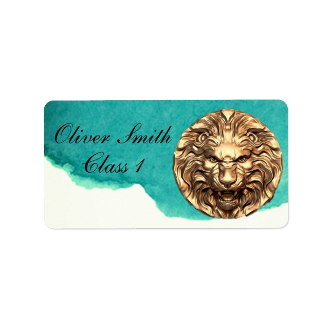 Roaring Gold Lion Head Personalised School Label (Front)
