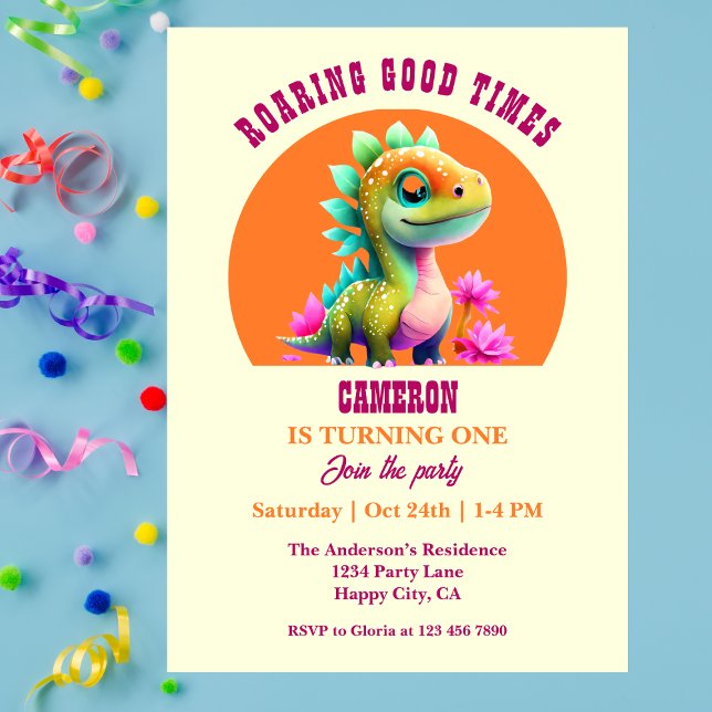 Roaring Good Times Dinosaur 1st Birthday party Invitation (Creator Uploaded)