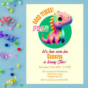 Roaring Good Times Dinosaur 2nd Birthday party Invitation