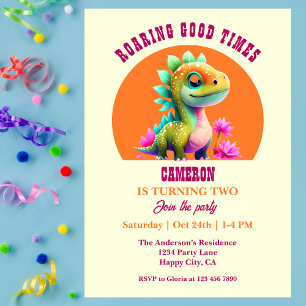 Roaring Good Times Dinosaur 2nd Birthday Party Invitation