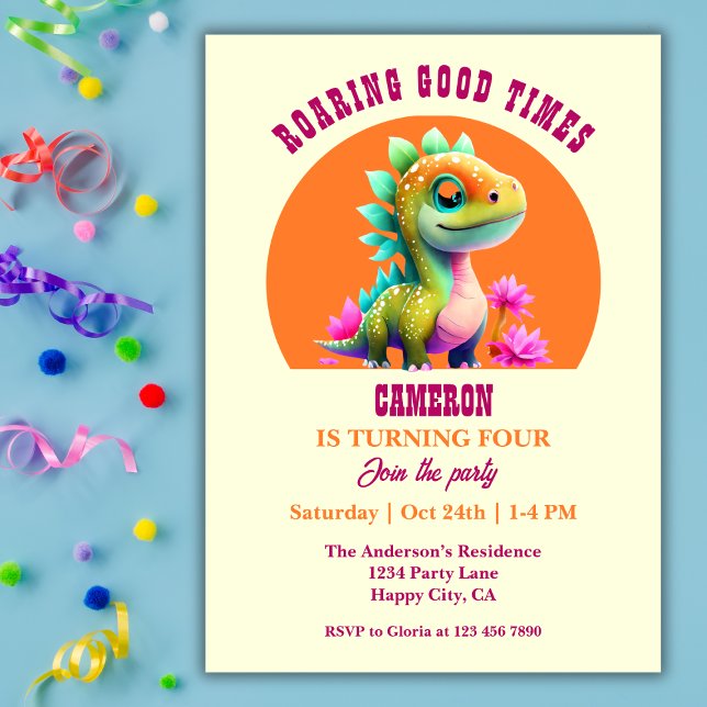 Roaring Good Times Dinosaur Any Age Birthday Party Invitation (Creator Uploaded)