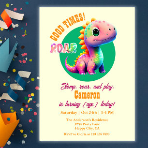 Roaring Good Times Dinosaur Any Age Birthday party Invitation