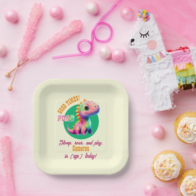 Roaring Good Times Dinosaur Any Age Birthday party Paper Plate (Party)