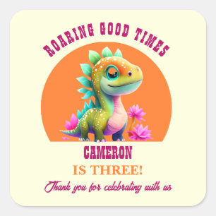 Roaring Good Times Dinosaur Any Age Birthday Party Square Sticker