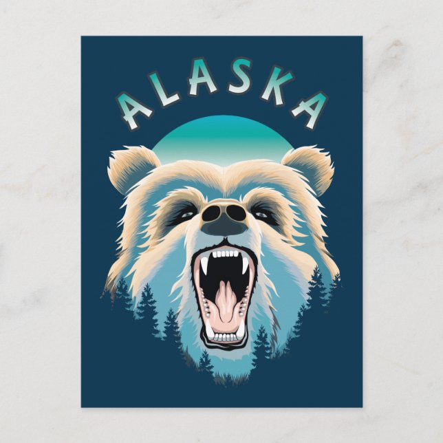 Roaring Grizzly Bear Face - Alaska Wildlife Postcard (Front)