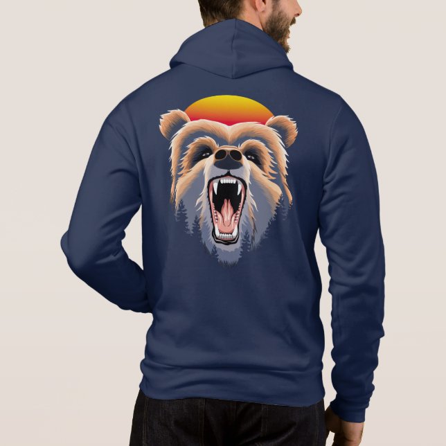Roaring Grizzly Bear Face Hoodie (Back)