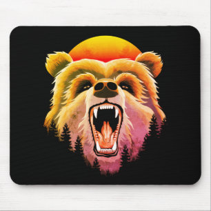 Roaring Grizzly Bear Face Mouse Mat