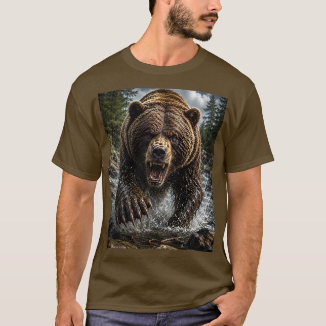 Roaring Grizzly Bear – Hyper-Realistic 3D  T-Shirt (Front)