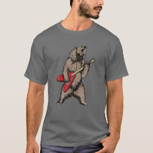 Roaring Grizzly Bear Sweet 80S Electric Guitar Gra T-Shirt