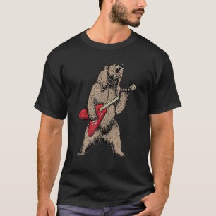Roaring Grizzly Bear Sweet 80S Electric Guitar Gra T-Shirt