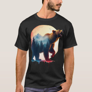 Roaring Grizzly Bear Watercolor Forest T-Shirt