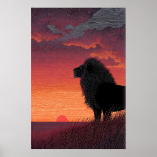 Roaring Horizon Lion Print Sunset Wildlife