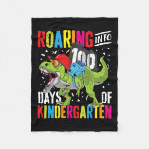 Roaring Into 100 Days Kindergarten Fun T Rex Dinos Fleece Blanket