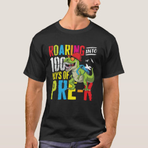 Roaring Into 100 Days Of Pre K Rex Dinosaur Boys T-Shirt