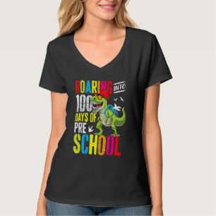 Roaring Into 100 Days Of PreSchool Funny T Rex Din T-Shirt