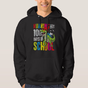 Roaring Into 100 Days Of School Funny T Rex Dinosa Hoodie