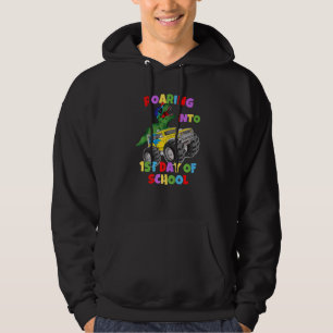 Roaring into 1st Day of School Truck Dinosaur Rex  Hoodie
