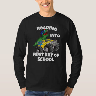 Roaring into 1st Day of School Truck Dinosaur Rex T-Shirt