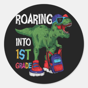 Roaring Into 1st Grade Dinosaur Back To School Kid Classic Round Sticker