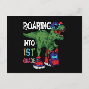 Roaring Into 1st Grade Dinosaur Back To School Kid Postcard