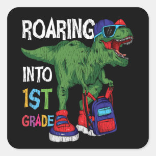 Roaring Into 1st Grade Dinosaur Back To School Kid Square Sticker