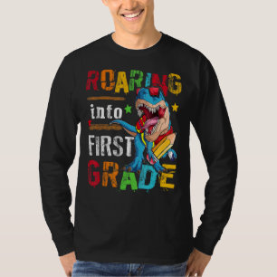 Roaring Into 1st Grade Dinosaur Boys Kids Back To T-Shirt