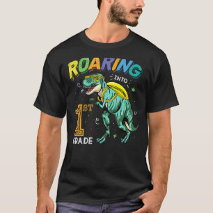 Roaring Into 1st Grade Dinosaur Boys Kids Back To T-Shirt