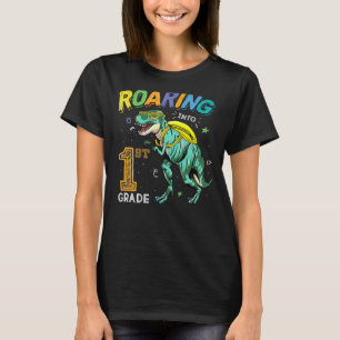 Roaring Into 1st Grade Dinosaur Boys Kids Back To T-Shirt