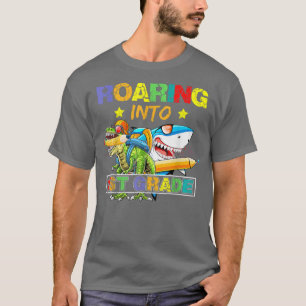Roaring Into 1st Grade Dinosaur Shark Back to Scho T-Shirt