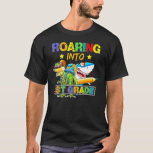 Roaring Into 1st Grade Dinosaur Shark Back To Scho T-Shirt